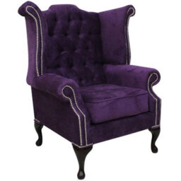 Chesterfield High Back Wing Chair Dakota Violet Purple Real Velvet In Queen Anne Style - thumbnail 1