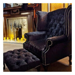 Chesterfield High Back Wing Chair Dakota Violet Purple Real Velvet In Queen Anne Style - thumbnail 2