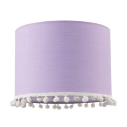 Happy Homewares Cute And Modern Lilac Cotton 10 Lamp Shade With White Woolly Pom Poms - thumbnail 1