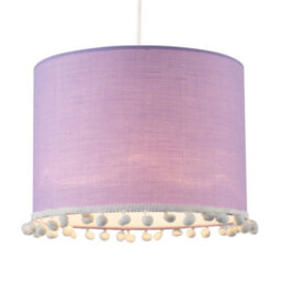 Happy Homewares Cute And Modern Lilac Cotton 10 Lamp Shade With White Woolly Pom Poms - thumbnail 2