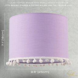 Happy Homewares Cute And Modern Lilac Cotton 10 Lamp Shade With White Woolly Pom Poms - thumbnail 7