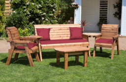 Charles Taylor Trading Charles Taylor Wooden Garden 5 Seater Multi Chair Bench Set & Table Red Cushion - thumbnail 1