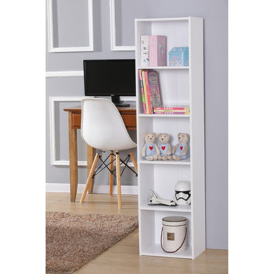 Home Treats Cube Bookshelf 5 Tier Storage Organizer White Wooden Shelving Display Open Bookcase For Home Living Room Office Bedroom Furniture - image 1