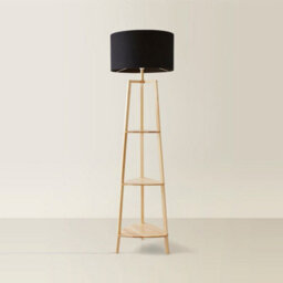 Valuelights Hiru Natural 3 Tier Shelf Floor Lamp With Black Drum Shade And Bulb - thumbnail 4