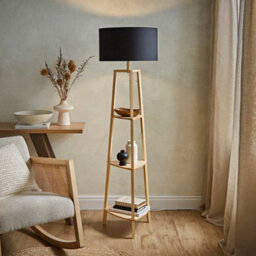 Valuelights Hiru Natural 3 Tier Shelf Floor Lamp With Black Drum Shade And Bulb - thumbnail 2