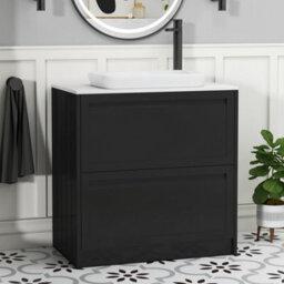 Royal Bathrooms Royal Bathroom Elmore 800mm Matt Nocturne Black Freestanding Countertop Bathroom Vanity Unit 2 Drawer With Qubix Basin - thumbnail 1