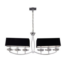 Luminosa Lighting Luminosa Akira Linear Pendant 2 Arm 6 Light E14, Polished Chrome With Black Shades - thumbnail 1