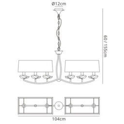 Luminosa Lighting Luminosa Akira Linear Pendant 2 Arm 6 Light E14, Polished Chrome With Black Shades - thumbnail 7
