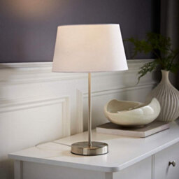 Valuelights Charles Brushed Chrome Table Lamp With White Tapered Shade And Bulb - thumbnail 5