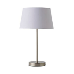 Valuelights Charles Brushed Chrome Table Lamp With White Tapered Shade And Bulb - thumbnail 2