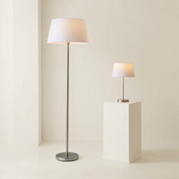 Valuelights Charles Brushed Chrome Table Lamp With White Tapered Shade And Bulb - thumbnail 7