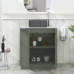 Royal Bathrooms Evora 700mm Sage Green Fluted Floor Standing Countertop Vanity Unit 2 Door With Art Square Basin - thumbnail 3