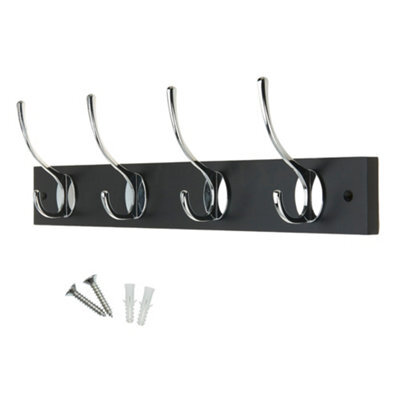 Keypak Victorian 4 Hook Wall-Mount Wooden Coat Rack, 45Cm - Black Board, Polished Chrome Hook - Pre-Assembled, Fixings Included - image 1