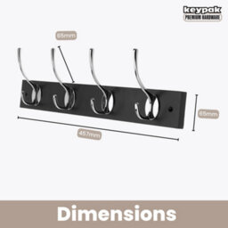 Keypak Victorian 4 Hook Wall-Mount Wooden Coat Rack, 45Cm - Black Board, Polished Chrome Hook - Pre-Assembled, Fixings Included - thumbnail 3