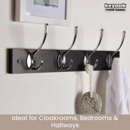 Keypak Victorian 4 Hook Wall-Mount Wooden Coat Rack, 45Cm - Black Board, Polished Chrome Hook - Pre-Assembled, Fixings Included - thumbnail 5