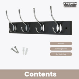 Keypak Victorian 4 Hook Wall-Mount Wooden Coat Rack, 45Cm - Black Board, Polished Chrome Hook - Pre-Assembled, Fixings Included - thumbnail 4