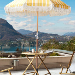 Wyld And Coco Garden Parasol 150 Cm Round Tilt - Yellow And White, Uv-Resistant Canopy - thumbnail 2