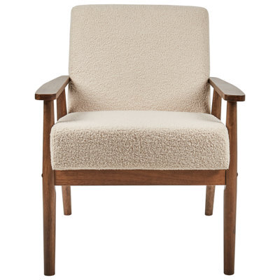 Wyld And Coco Beige Bouclé Armchair - Mid-Century Retro Design With Dark Wood Armrests, W62 X D80 X H79 Cm - image 1