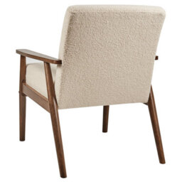 Wyld And Coco Beige Bouclé Armchair - Mid-Century Retro Design With Dark Wood Armrests, W62 X D80 X H79 Cm - thumbnail 6