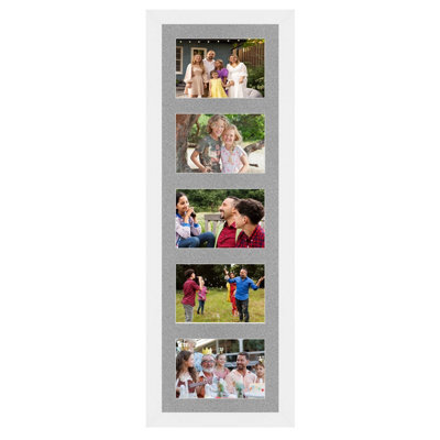 AK Frames 26X8 White Modern Multi Photo Frame With Silver Mount - Holds 5 Apertures (5X) 6X4 Photos - image 1