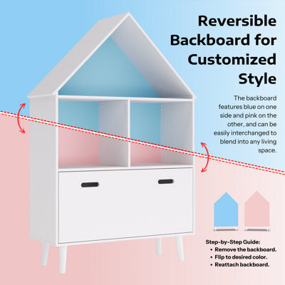 Urbn-Living Urbnliving 120Cm Kids House Shaped Bookshelf Storage Cabinet Toy Dollhouse Organiser With Drawer - image 1