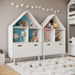 Urbn-Living Urbnliving 120Cm Kids House Shaped Bookshelf Storage Cabinet Toy Dollhouse Organiser With Drawer - thumbnail 2