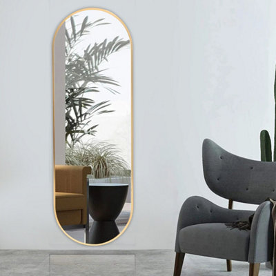 Living And Home Gold Oval Wall Mounted Full Length Framed Mirror Dressing Mirror 40 X 120 Cm - image 1