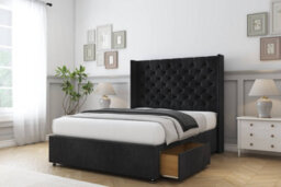 "Sloomy Dior Black Naples Divan Bed Base No Drawers With 54"" Wingback Headboard 2'6 Small Single" - thumbnail 4