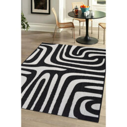 Melrose County Zebra Black Design Flatweave Indoor Outdoor X-Large Area Rug 10mm Pile Height - 200/290Cm - thumbnail 5