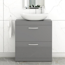 Royal Bathrooms Turin 800mm Freestanding Bathroom Vanity Unit With Sink 2 Drawer Indigo Grey Gloss & Cesar Countertop Basin - thumbnail 1