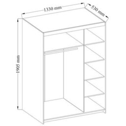 Elena 3D Mirror Wardrobe White 133X190.5 Cm Sliding Doors With Mirror Hanging Rail Shelves Fast Delivery - thumbnail 3