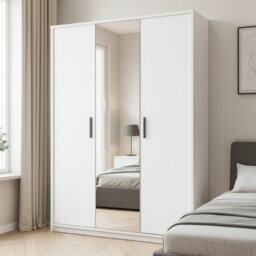 Elena 3D Mirror Wardrobe White 133X190.5 Cm Sliding Doors With Mirror Hanging Rail Shelves Fast Delivery - thumbnail 1