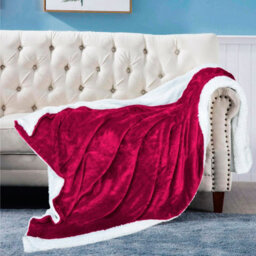 Ehc Warm & Soft Sherpa Flannel Fleece Microfiber Blanket, Double Bed, Wine - 150 Cm X 200 Cm - thumbnail 2