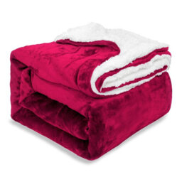Ehc Warm & Soft Sherpa Flannel Fleece Microfiber Blanket, Double Bed, Wine - 150 Cm X 200 Cm - thumbnail 1