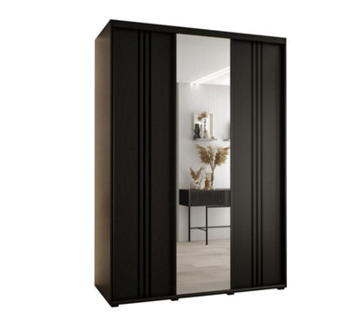 Arte Stylish Black Cannes Vii Sliding Wardrobe H2050mm W1800mm D600mm With Customisable Black Steel Handles - image 1