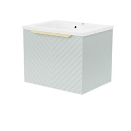 Nes Home 600mm Wall Hung Green Drawers Basin Vanity Brushed Brass Handle - thumbnail 5