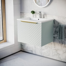 Nes Home 600mm Wall Hung Green Drawers Basin Vanity Brushed Brass Handle - thumbnail 1