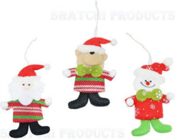 Shatchi 3Pcs Handmade Novelty Christmas Tree Hanging Xmas Home Decor Stocking Fillers Santa Snowman Reindeer Teddy - thumbnail 3