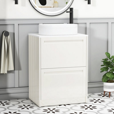Royal Bathrooms Royal Bathroom Elmore 600mm Classic White Freestanding Bathroom Vanity Unit 2 Drawer Plain White Worktop With Lyon Basin - image 1