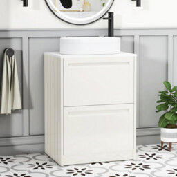 Royal Bathrooms Royal Bathroom Elmore 600mm Classic White Freestanding Bathroom Vanity Unit 2 Drawer Plain White Worktop With Lyon Basin - thumbnail 1