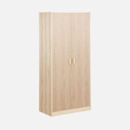 Sweeek - Dressing Room 2-Door Wardrobe With Hanging Space And Linear Storage Units Laminated Panels And Spruce Legs W 80 X D 48 - thumbnail 1