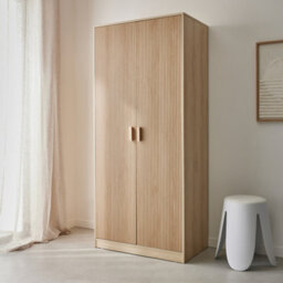 Sweeek - Dressing Room 2-Door Wardrobe With Hanging Space And Linear Storage Units Laminated Panels And Spruce Legs W 80 X D 48 - thumbnail 5