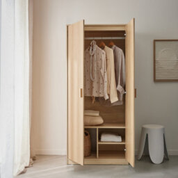 Sweeek - Dressing Room 2-Door Wardrobe With Hanging Space And Linear Storage Units Laminated Panels And Spruce Legs W 80 X D 48 - thumbnail 6