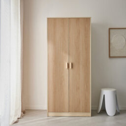 Sweeek - Dressing Room 2-Door Wardrobe With Hanging Space And Linear Storage Units Laminated Panels And Spruce Legs W 80 X D 48 - thumbnail 4