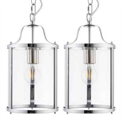 First Choice Lighting Set Of 2 Chester - Chrome Lantern Style Adjustable Pendant Lights - image 1