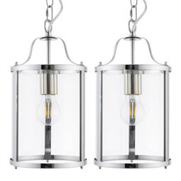 First Choice Lighting Set Of 2 Chester - Chrome Lantern Style Adjustable Pendant Lights - thumbnail 1