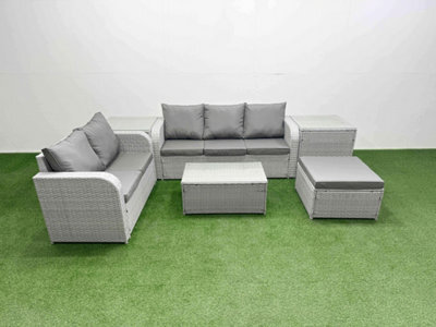Fimous 6 Seater Rattan Wicker Garden Furniture Set Rectangular Coffee Table 3 Seater Sofa Love Sofa Big Footstool - image 1