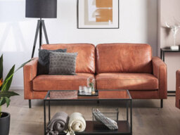 Beliani Sofa 3 Seater Savalen Faux Leather Golden Brown - thumbnail 2