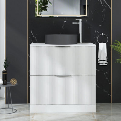 Royal Bathrooms Evora 800mm Matt White Fluted Floor Standing Countertop Vanity Unit 2 Drawer With Art Round Basin - image 1