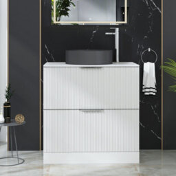 Royal Bathrooms Evora 800mm Matt White Fluted Floor Standing Countertop Vanity Unit 2 Drawer With Art Round Basin - thumbnail 1
